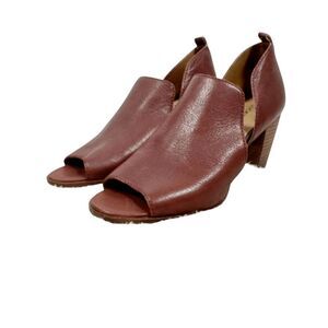 Lucky Brand Junai Leather Peep Toe Heels Saddle Brown D 'orsay Ankle Size 8.5